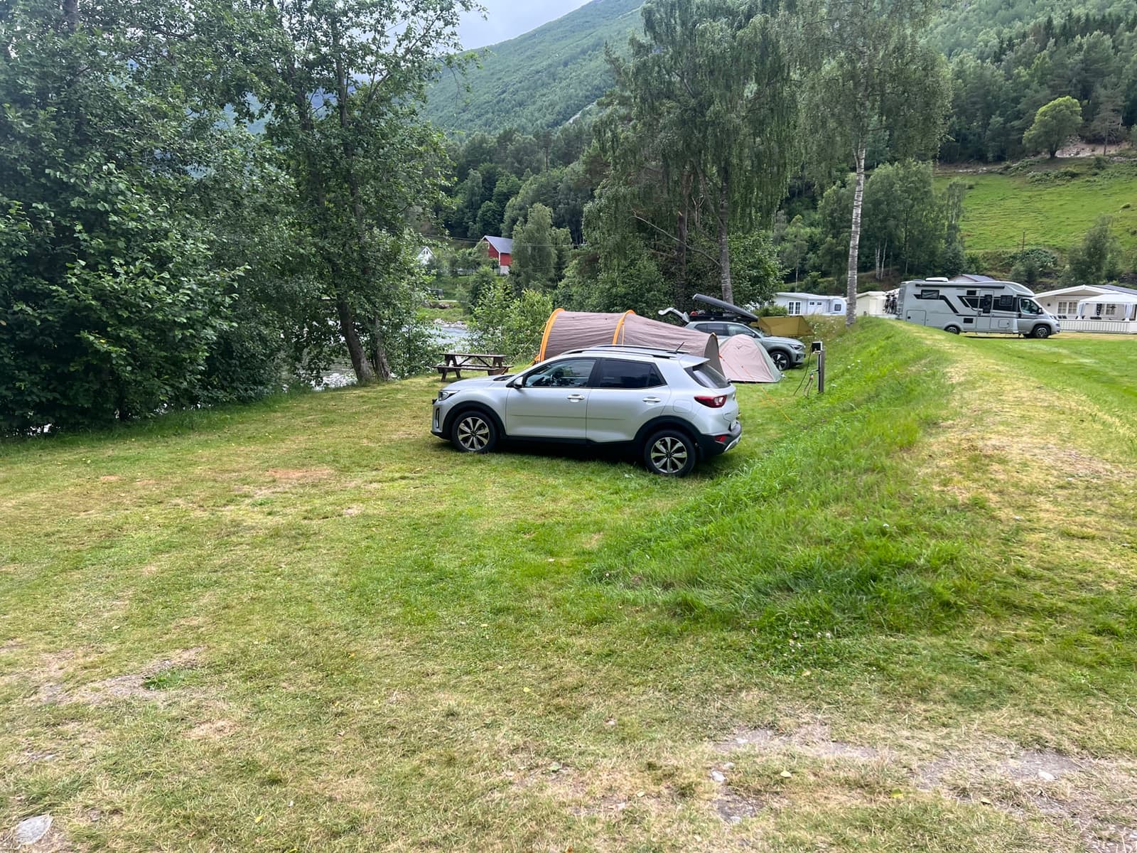 Teltplass mellom trea ved Valldøla